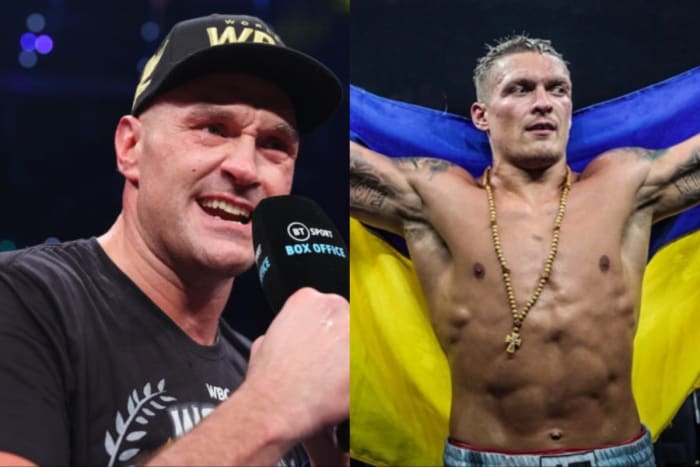 Boxing heavyweight champions Tyson Fury and Oleksandr Usyk.